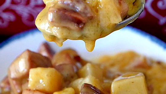 Polish Kielbasa in cheesy potato casserole